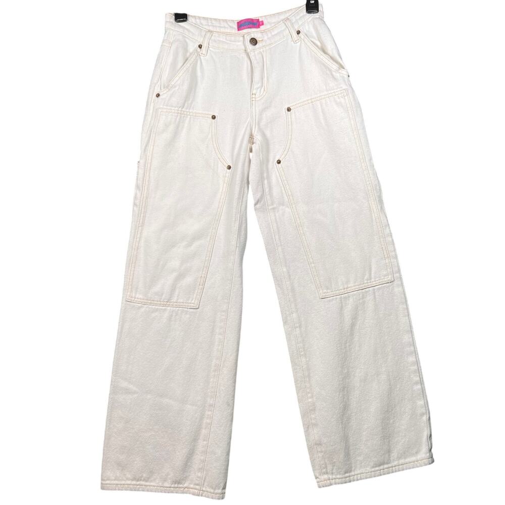 EDIKTED Cargo Pants Womens XS White Denim Wide Leg Carpenter Utility Pockets